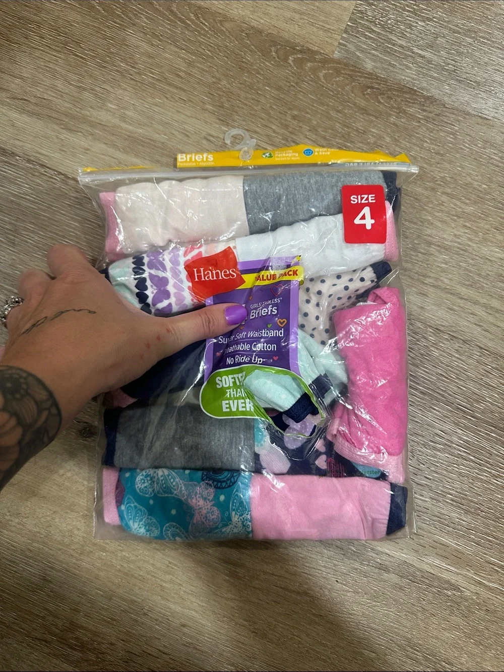 Hanes Girls' Briefs Pack - Pink, Gray, White, Navy & Teal size 4 PACK OF 12